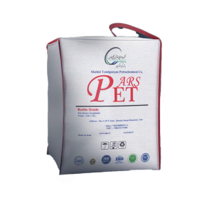 Jumbo bag of PET resin from Shahid Tondgooyan Petrochemical showing 645 textile grade and bottle grades 781, 785, 821, and 825.